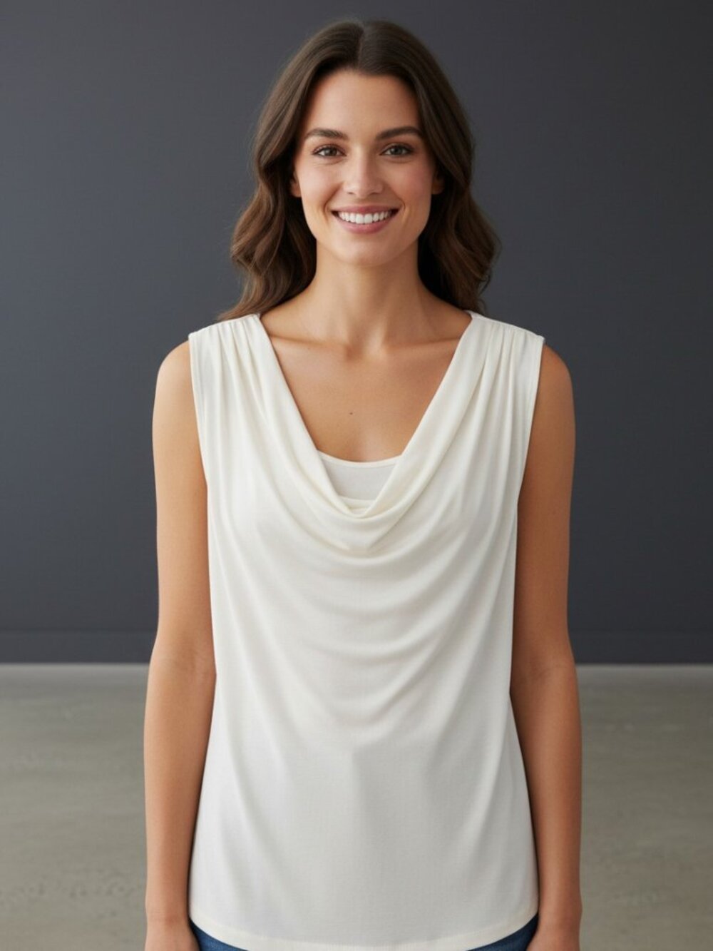 Calvin Klein White Draped Cowl Neck Sleeveless Camisole